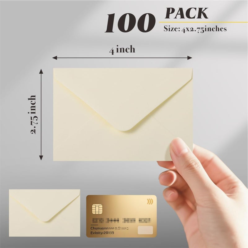 Keketer 100 Pack 4 x 2.75" Mini Envelopes 120GSM Cream Gift Card Envelopes Bulk Small Paper Gift Card Sleeves Greeting Card Business Card Tiny Envelope Pockets for Card & Invitation - Image 2